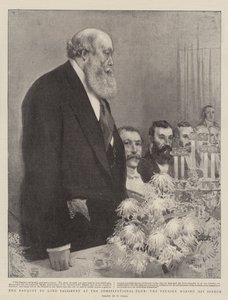 El Banquete a Lord Salisbury en el Club Constitucional, el Primer Ministro dando su Discurso